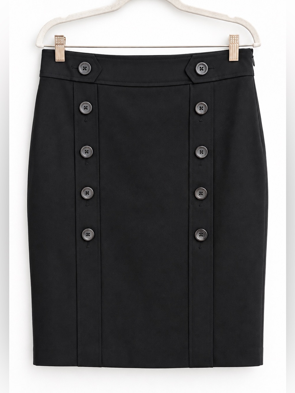 NWT Ann Taylor Black Button Front Pencil Skirt Size 8 Stretch Career